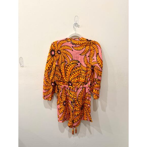 NWT Farm Rio Banana Floral Linen 3/4 Sleeve Romper Pink/Yellow Women's Size S - Picture 4 of 7